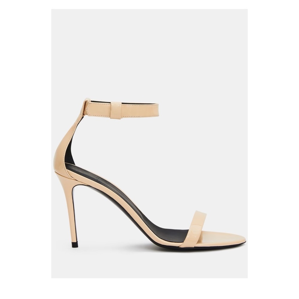 New! THEORY Glossy Patent Strappy Heeled Sandals - Picture 2 of 13